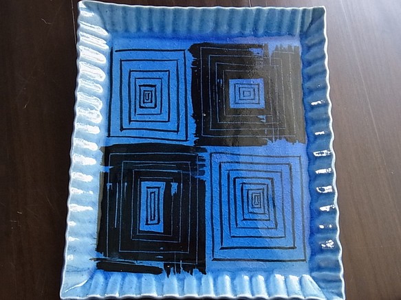 藍色的釉面句子方形板2 第1張的照片