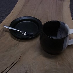 Creema限定　漆黒丸リム皿S（小皿）　マグカップセット 1枚目の画像