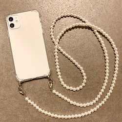 売却 携帯アクセサリー スマホケース クリア携帯ケース 付き 人工パールビーズ ストラップ アイフォン iPhone ケース