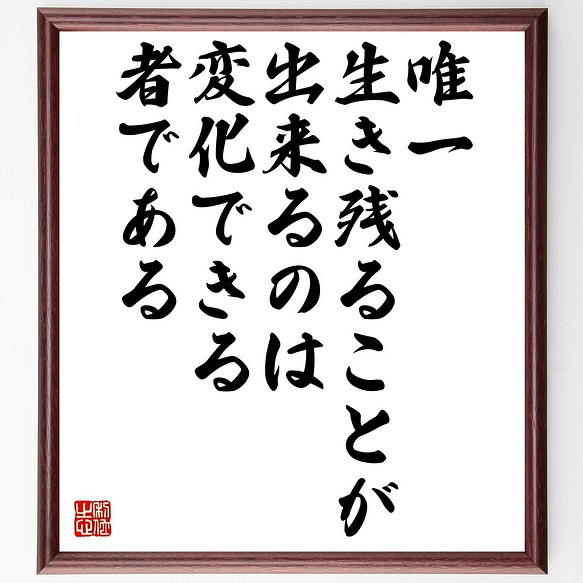 チャールズ ダーウィンの名言書道色紙 唯一生き残ることが出来るのは 変化できる者である 受注後直筆 Y0058 額付き 内祝い