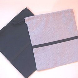 ミニ巾着2枚組　紺色＋コードレーン 1枚目の画像