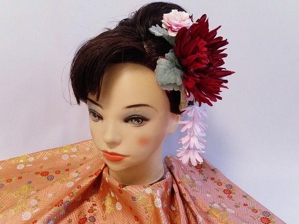 菊髪飾り（えんじ）、小花（ピンク）　和装　結婚式　成人式　卒業式　浴衣 16