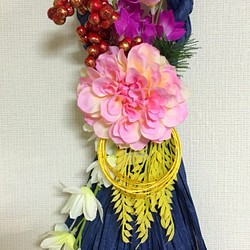 『花しめ縄（藍色）』お正月飾りお正月リース 1枚目の画像
