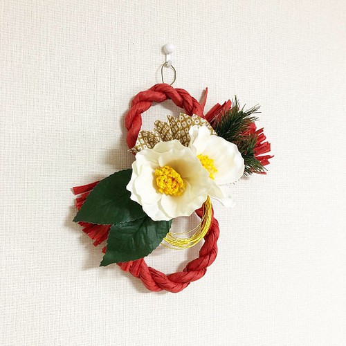 白椿の花しめ縄（八の字型） お正月飾りお正月リース フラワー・リース 
