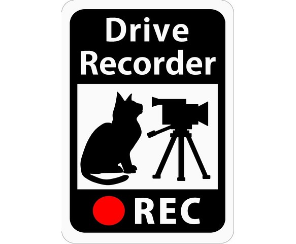 ドライブレコーダー搭載ステッカー 「猫とビデオカメラ」 (再剥離ステッカー) s22r 1枚目の画像
