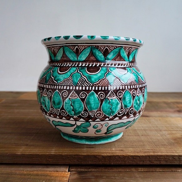 陶器製プランター 植木鉢カバー 14cm プランター マヨリカ焼き イタリア陶器 フラワーベース 花瓶 1枚目の画像