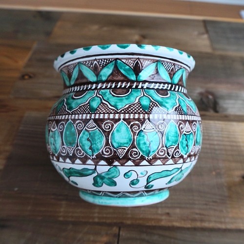 陶器製プランター 植木鉢カバー 14cm プランター マヨリカ焼き