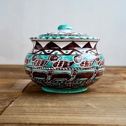 蓋付き陶器　ボンボニエール CAN002　お菓子入れ マヨリカ焼き イタリア陶器　 1枚目の画像