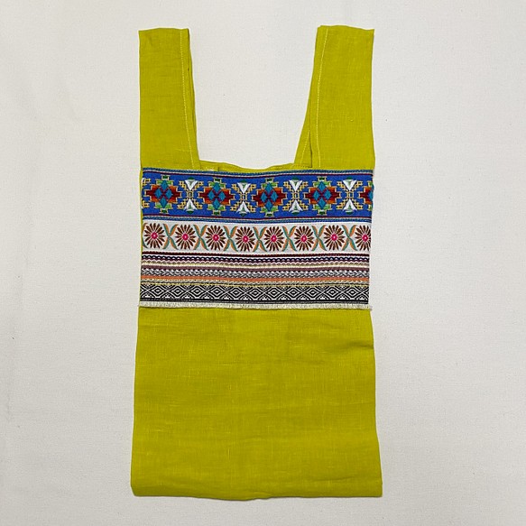 マルシェバッグ / yellow linen with embroidery ribbon 1枚目の画像