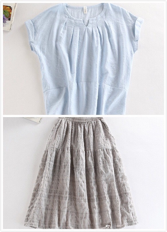 f045 f047(再販4)初夏の販促セール　お得なブラウス＋スカート　セットアップ 1枚目の画像