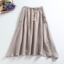 f5314 シンプルで可愛い　ポケット付き　綿麻ストライプスカート 1枚目の画像