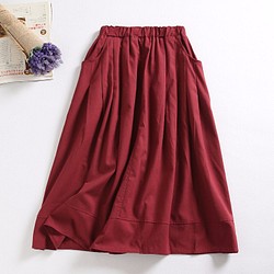 f52307  年中活躍できる綿麻スカート　ロングカラースカート　ポケット付き 1枚目の画像