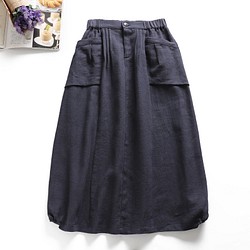 f8050816 　紺色　綿麻　ポケット付き　スカート　ロングスカート 1枚目の画像