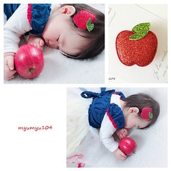 白雪姫の真っ赤なリンゴヘアクリップ　／　ベビーヘアクリップ　キッズヘアクリップ　滑り止め付き 1枚目の画像