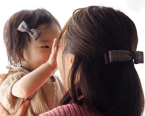 グレンチェックリボンの親子お揃いヘアアクセサリーセットB