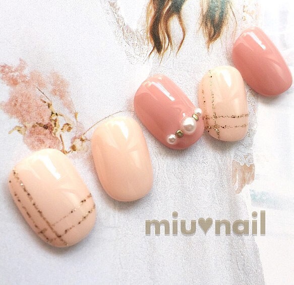 46 再販 パールとピンクのジェリーネイル ネイルチップ ネイルシール Miu Nail 通販 Creema クリーマ ハンドメイド 手作り クラフト作品の販売サイト