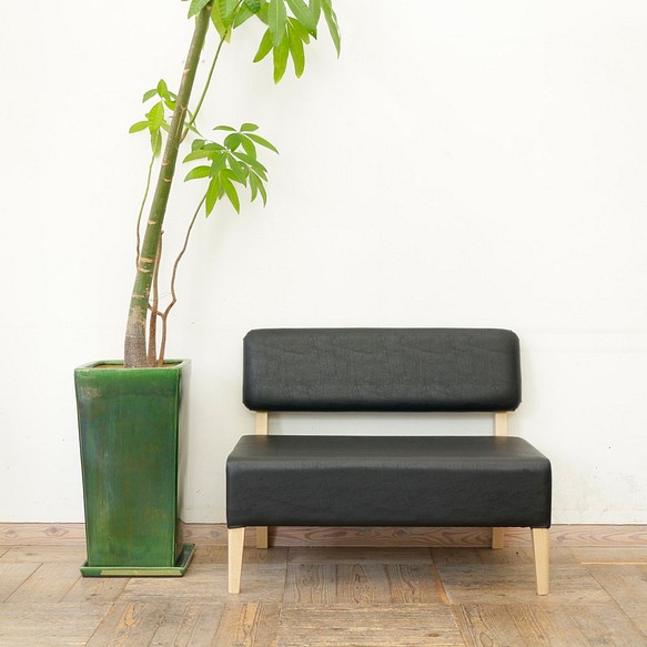 1.5 seater Standard 100%正規品 sofa ナチュラル×合成皮革ブラック 品質が完璧 Ba-10