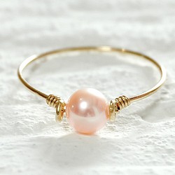 粉色淡水珍珠（真珍珠）K14gf糖果戒指 第1張的照片