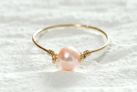粉色淡水珍珠（真珍珠）K14gf糖果戒指 第1張的照片