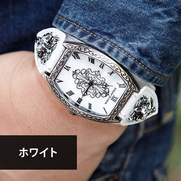 レザーブレスウォッチ メンズ腕時計　アラベスク模様　ハード系　ファッション時計　クロス　コンチョ 1枚目の画像