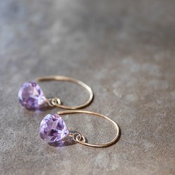 華麗的淡紫色粉色石英刻面耳環♡K14GF 第1張的照片