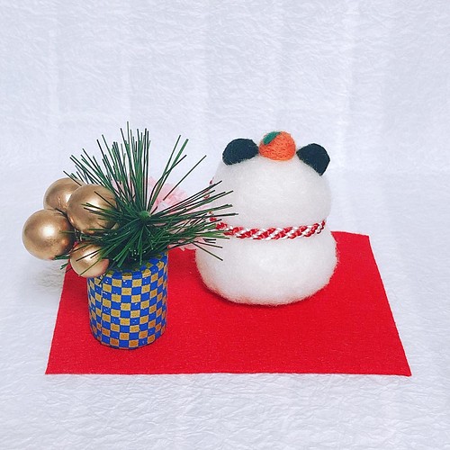 お正月 パンダさんの鏡餅と松飾 羊毛フェルト 羊毛フェルト koyorino 