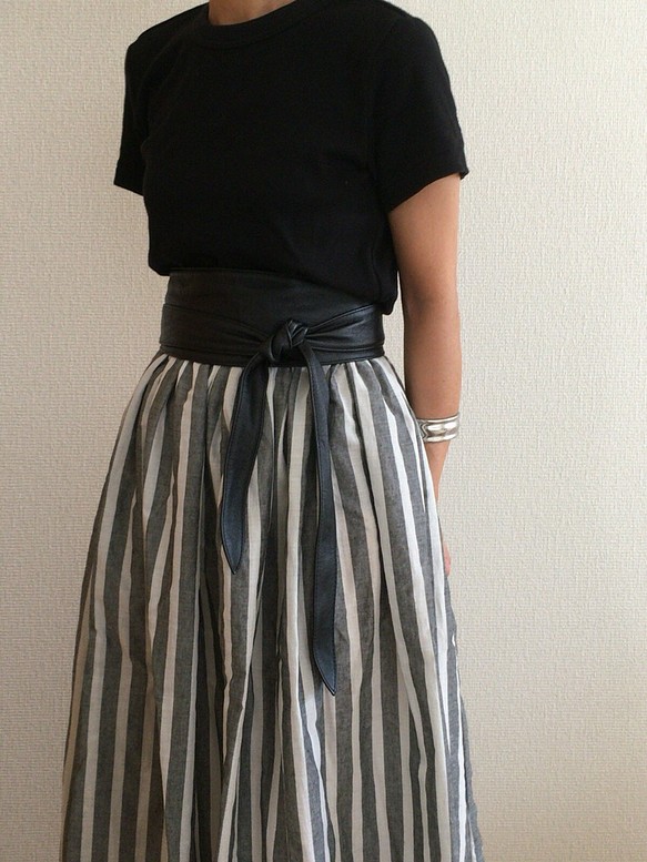 LADY'S★コットンレーヨンストライプのギャザースカート 1枚目の画像