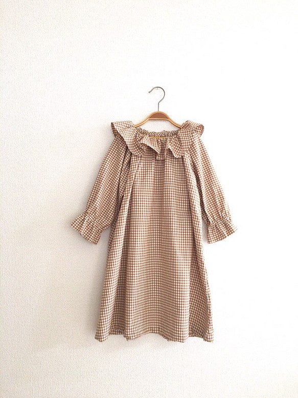 SALE☆110cm☆ギンガムチェックのフリルスモックワンピース 子供服