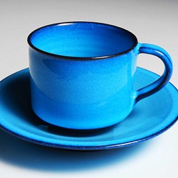 天藍色咖啡杯杯碟 第1張的照片
