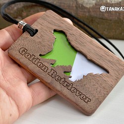 木製パスケース【ゴールデンレトリバー】ウォールナット 1枚目の画像