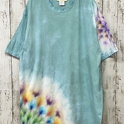 タイダイ染め　 Tシャツ　XLサイズ　曼荼羅　ライトブルー　水浅葱色　Hippies Dye HD14-47 1枚目の画像