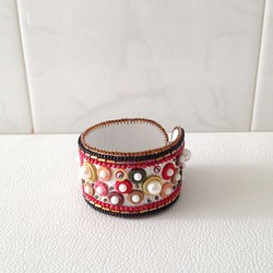 【beads embroidery】 red dot simple bracelet 第1張的照片