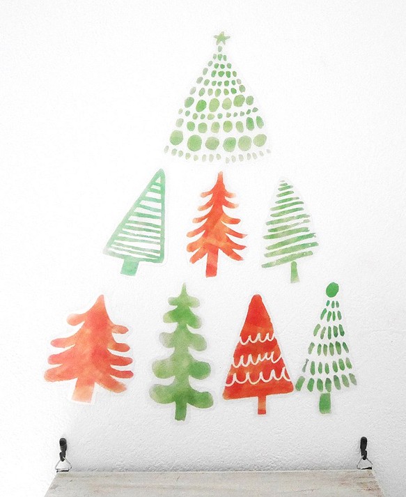 手描きクリスマスツリー　ウォールステッカー/ウォールデコ【送料無料】 1枚目の画像