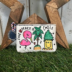 火烈鳥和菠蘿刺繡硬幣盒（小袋） 第1張的照片