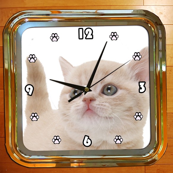 壁掛け時計　ノルウェージャンフォレストキャット　猫　ゴールドフレーム 1枚目の画像