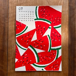 【シルクスクリーン】季節を感じるポスターカレンダー（7月分 "すいか"）【手刷り】 1枚目の画像