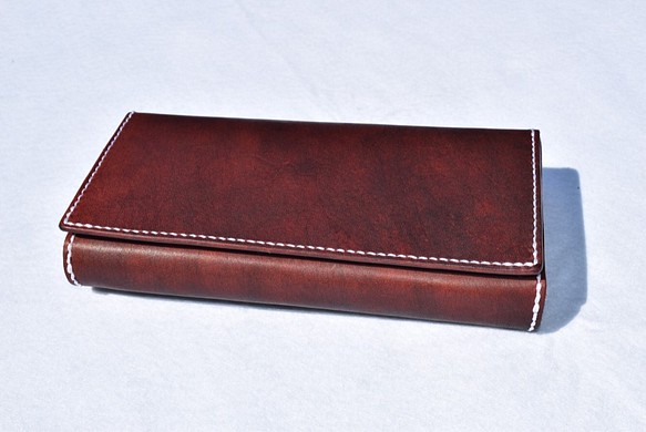 オリジナル長財布（茶）：本革：手縫い：手染め 1枚目の画像