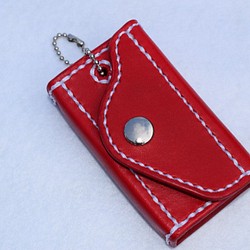 単色本革スマートキーケース（赤）：手縫い：手染め 1枚目の画像