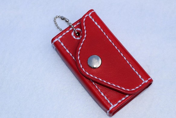 単色本革スマートキーケース（赤）：手縫い：手染め 1枚目の画像