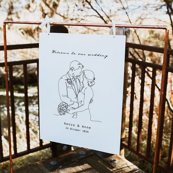 ウェルカムボード 一筆書きラインアート デザイン① シンプル │ウェディング 結婚式 1枚目の画像