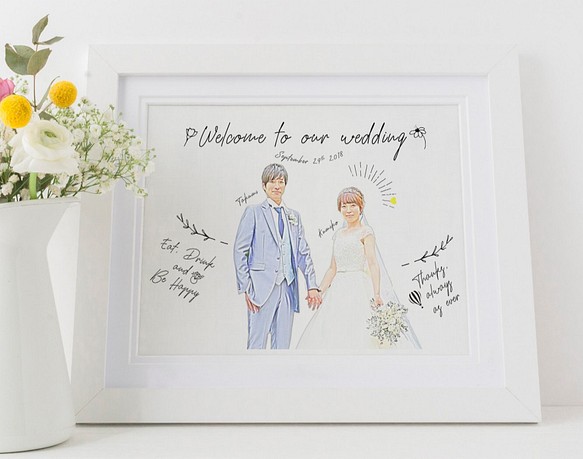 ハッピー☆鉛筆で描いたような似顔絵ウェルカムボード│結婚式