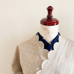 【受注生産】洗える綿ポリ着物　衿スカラップ　織りドット　”ミルクティーベージュ”　(Mサイズ) 1枚目の画像