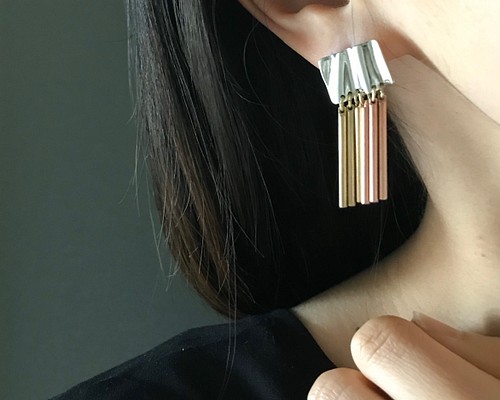 ピアス drape silver - brass line＋copper line（四角） ピアス