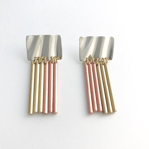 ピアス drape silver - brass line＋copper line（四角