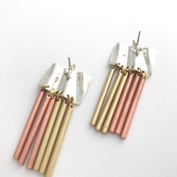 ピアス drape silver - brass line＋copper line（四角