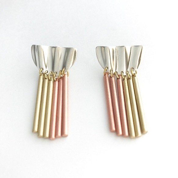 ピアス drape silver - brass line＋copper line（半円） ピアス