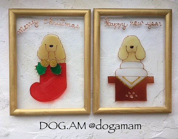 DOG.AM ガラスフレーム クリスマスブーツ&鏡餅セット アメコカ バフ 1枚目の画像