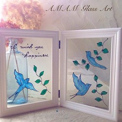 AMAM グラスアート 幸せの青い鳥　ブルーバード　折りたたみ式 SALE 1枚目の画像
