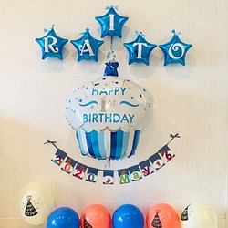 はじめての　Happy Birthday  装飾完璧セット　星星　ハンドメイドガーランド　バルーン 1枚目の画像