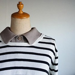 モカベージュリネンシャツ型スタンダード襟の付け襟『数量限定ハンドメイド2019』 1枚目の画像
